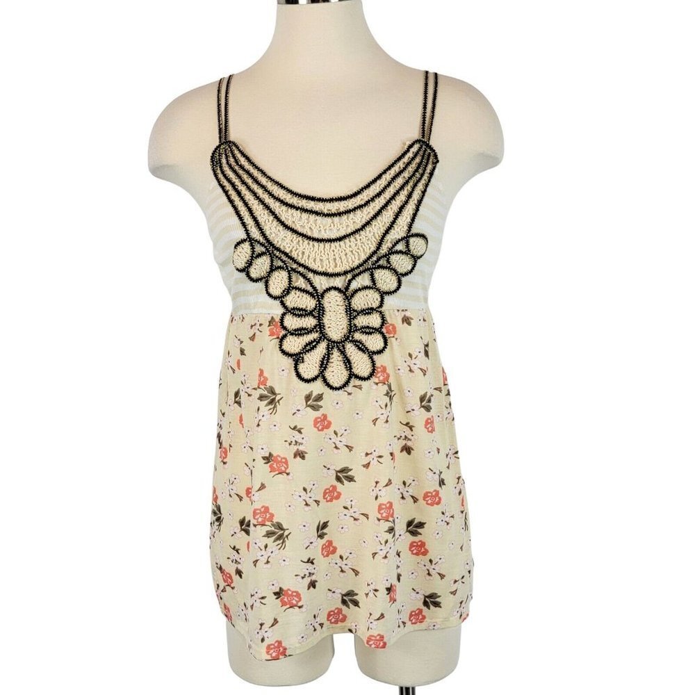 Love By Design Womens Tank Top Large Crochet Stargazer Dainty Floral Boho Retro